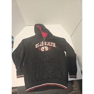 Ecko Unltd Hoodie Mens 2XL Black Red Full Zip Sweater Embroidered Y2K       #261